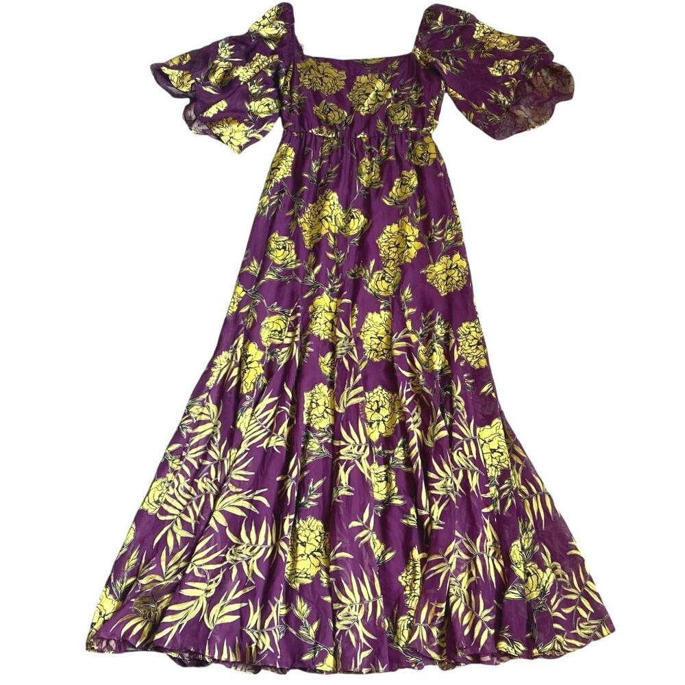 NEW ALICE + OLIVIA Clarine Silk Floral Maxi Dress Gown Size 0 Purple Fairy Artsy